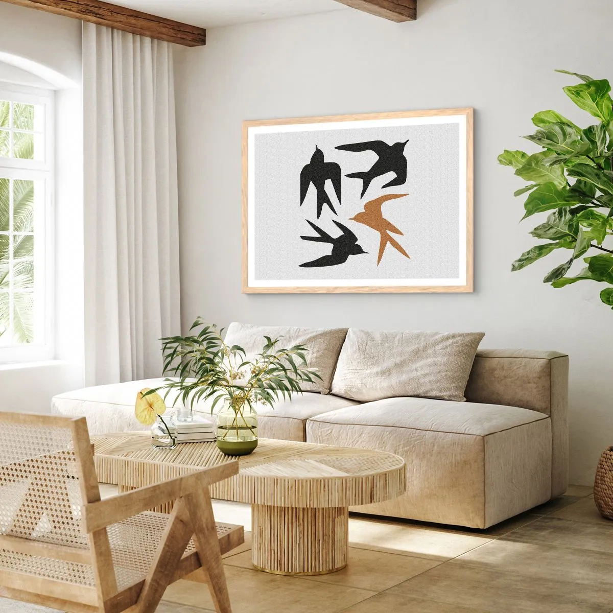 Pôster com moldura de carvalho claro - Engula a diversão - 100x70 cm