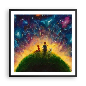 Pôster com moldura preta - Amor e amizade - o mundo inteiro - 60x60 cm