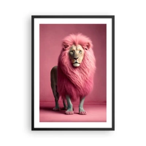 Pôster com moldura preta - Um leão com uma juba rosa em um fundo rosa - 50x70cm - Não tens mais medo - Decoração de parede moderna para a sala de estar e quarto ARTTOR