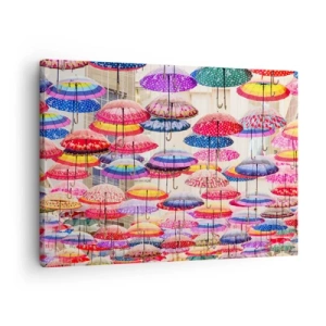 Quadro em tela - Guarda-chuvas coloridos suspensos no ar - 70x50cm - Prado urbano - Decoração de parede moderna para a sala de estar e quarto ARTTOR