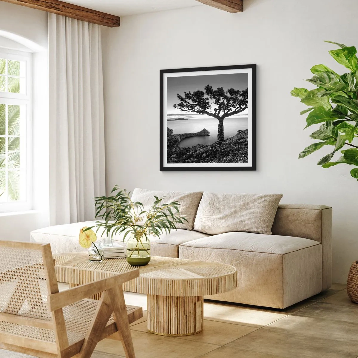 Pôster com moldura preta - Paz até ao horizonte - 60x60 cm