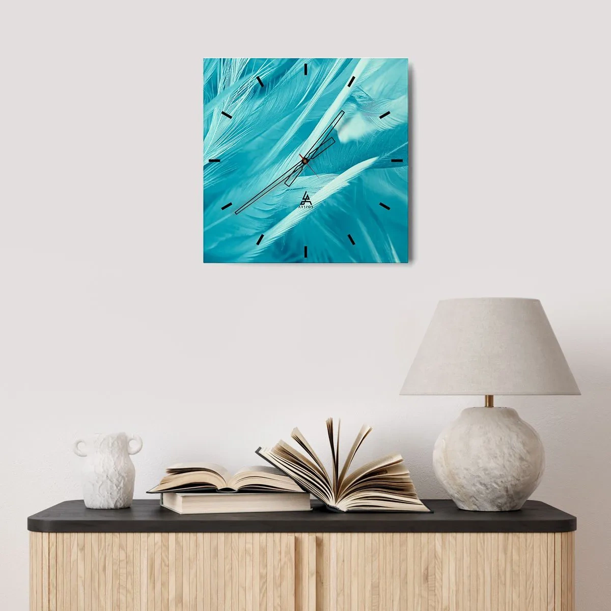 Relógio de parede - Relógio em vidro - Afogado em penugem - 40x40 cm