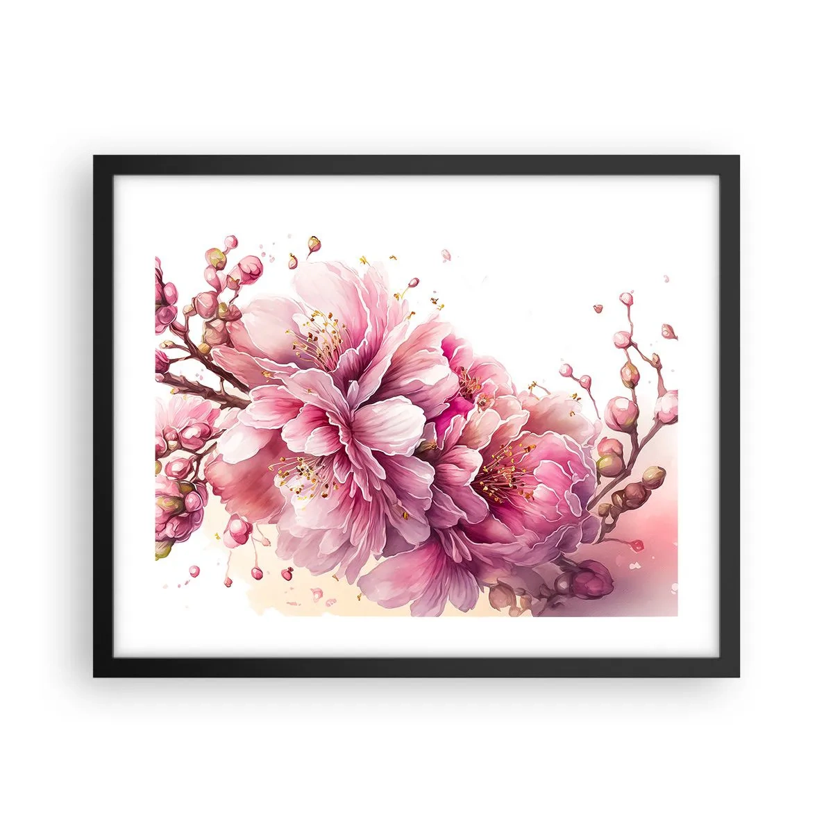 Pôster com moldura preta - Flor de cerejeira - 50x40 cm