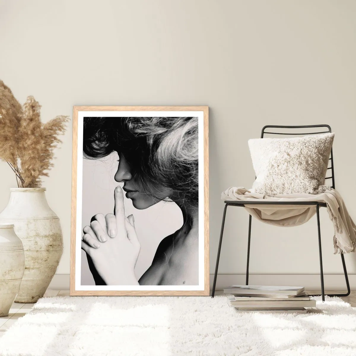 Pôster com moldura de carvalho claro - Ouvindo-se a si própria - 70x100 cm