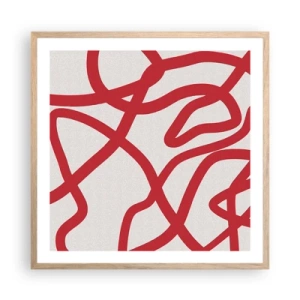 Pôster com moldura de carvalho claro - Vermelho em branco - 60x60 cm