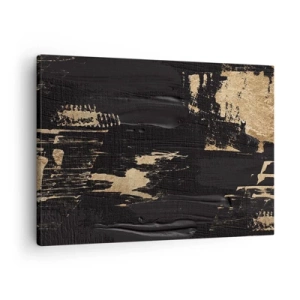 Quadro em tela - Composição abstrata em tons de preto e dourado - 70x50cm - Rastro de toque - Decoração de parede moderna para a sala de estar e quarto ARTTOR