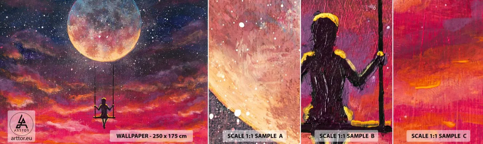 Amostra de Papel de Parede Standard Eco - Balanço nas nuvens - Abstração, Fantasia, Lua - 100x30 cm