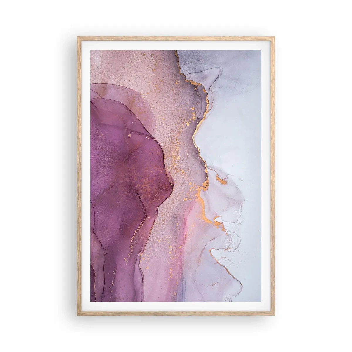 Pôster com moldura de carvalho claro - Ondas de lilás e roxo - 70x100 cm