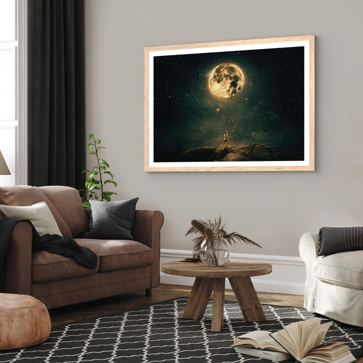 Pôster com moldura de carvalho claro - Aquele que roubou a lua - 100x70 cm