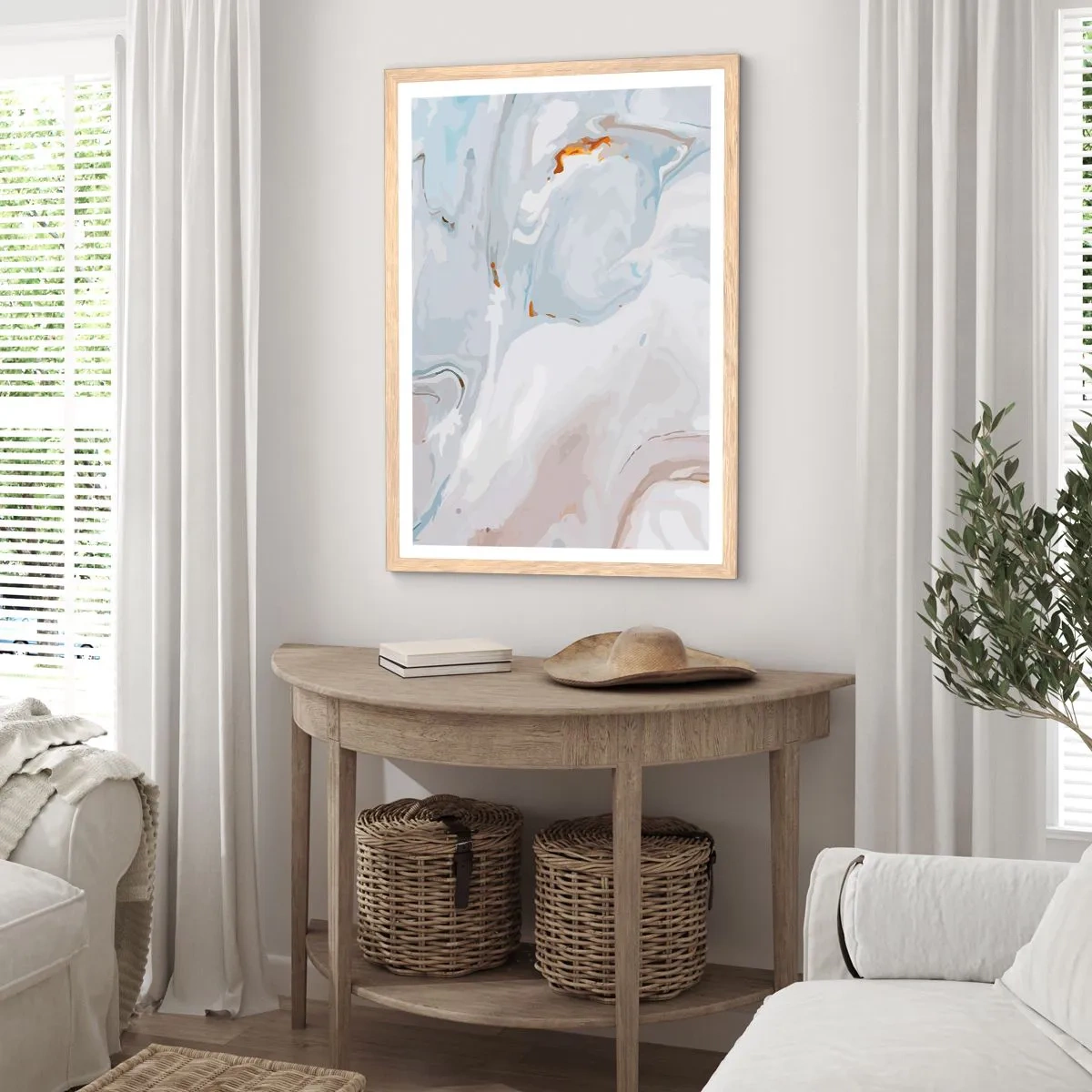 Pôster com moldura de carvalho claro - Branco elevado - 50x70 cm