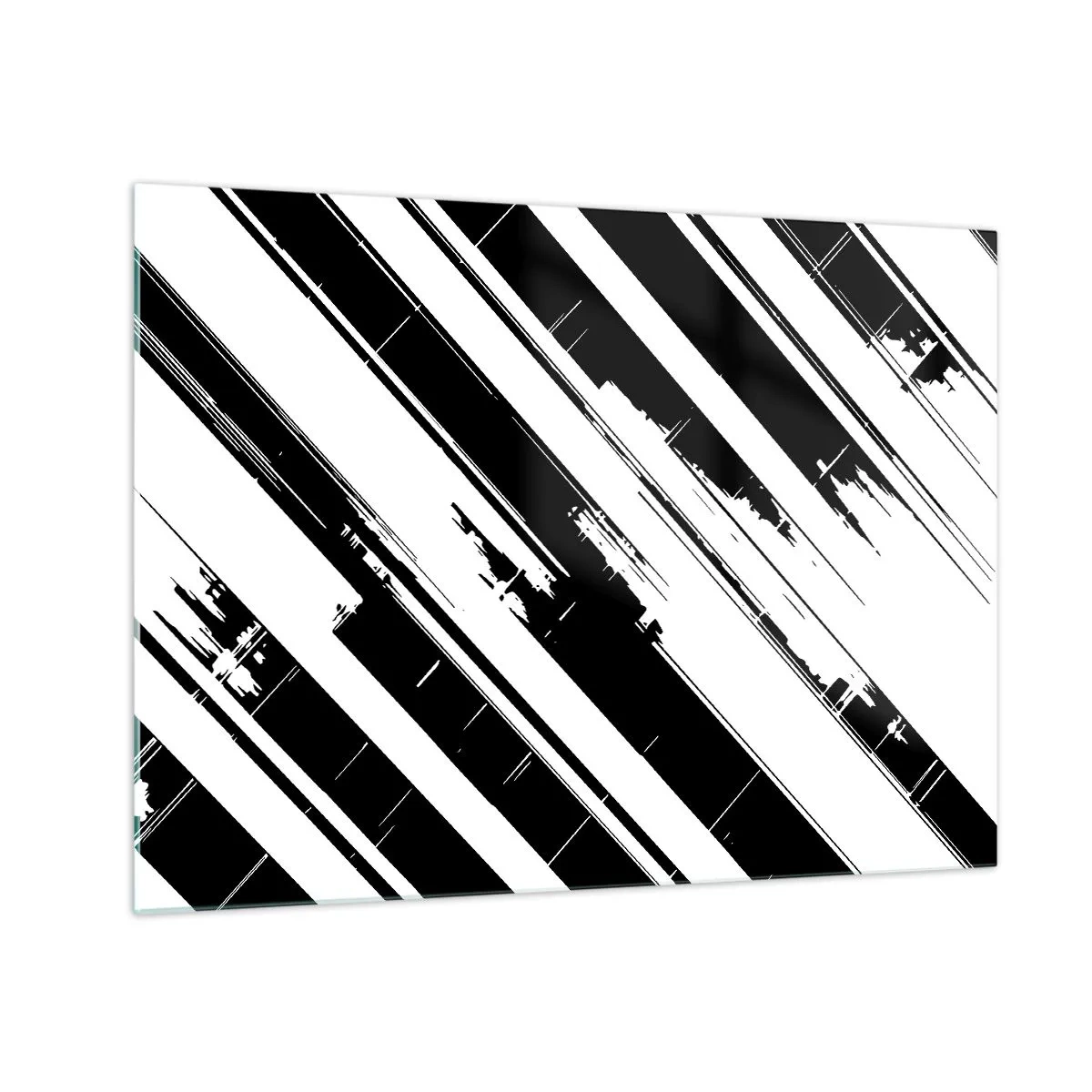 Quadro em vidro - Listras pretas e brancas dinâmicas com efeito desgastado - 70x50cm - Uma composição intensa e dinâmica - Decoração de parede moderna para a sala de estar e quarto ARTTOR