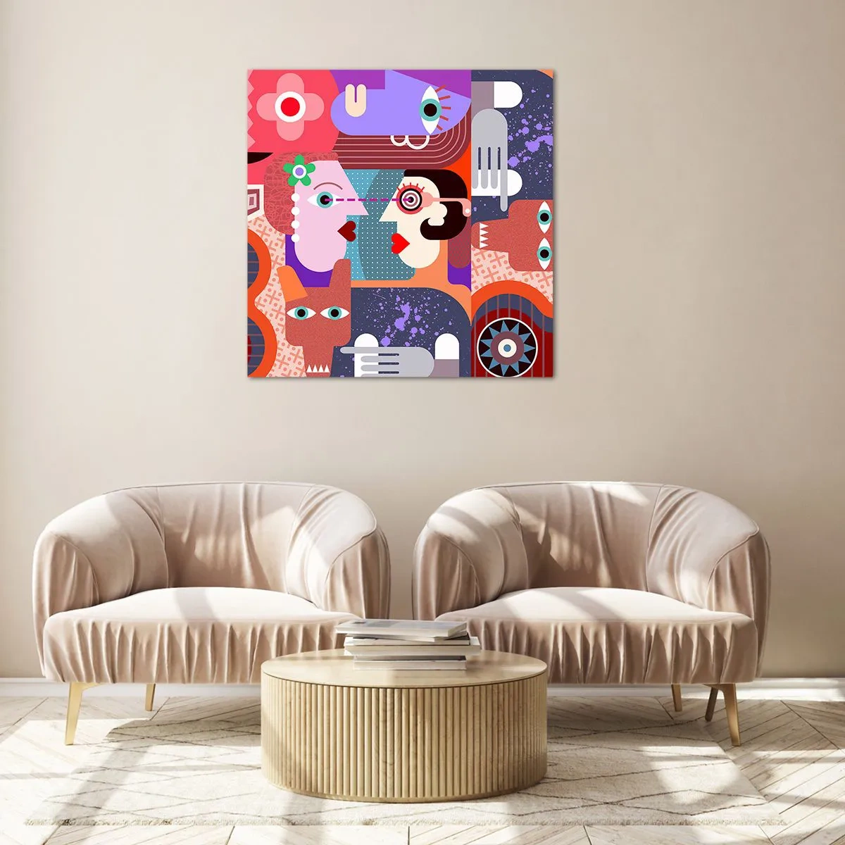 Quadro em vidro - Olho no olho - 70x70 cm