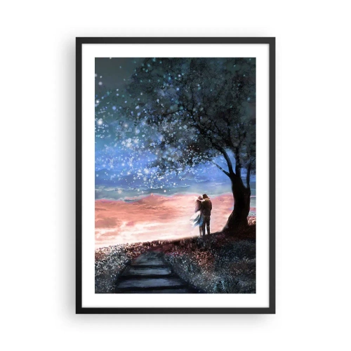 Pôster com moldura preta - Um casal sob uma árvore sob a luz das estrelas e uma paisagem pitoresca - 50x70cm - Espetáculo estrelado - Decoração de parede moderna para a sala de estar e quarto ARTTOR