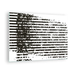 Quadro em vidro - Linhas horizontais pretas e brancas com efeitos de ruído e abrasão - 70x50cm - Ritmo e ruído - Decoração de parede moderna para a sala de estar e quarto ARTTOR