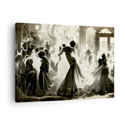 Quadro em tela - Bola estilo retrô em preto e branco - 70x50cm - O grande baile de máscaras - Decoração de parede moderna para a sala de estar e quarto ARTTOR