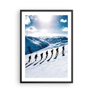 Pôster com moldura preta - Caminhantes em uma encosta de montanha coberta de neve em pleno sol - 50x70cm - A equipa vencedora - Decoração de parede moderna para a sala de estar e quarto ARTTOR