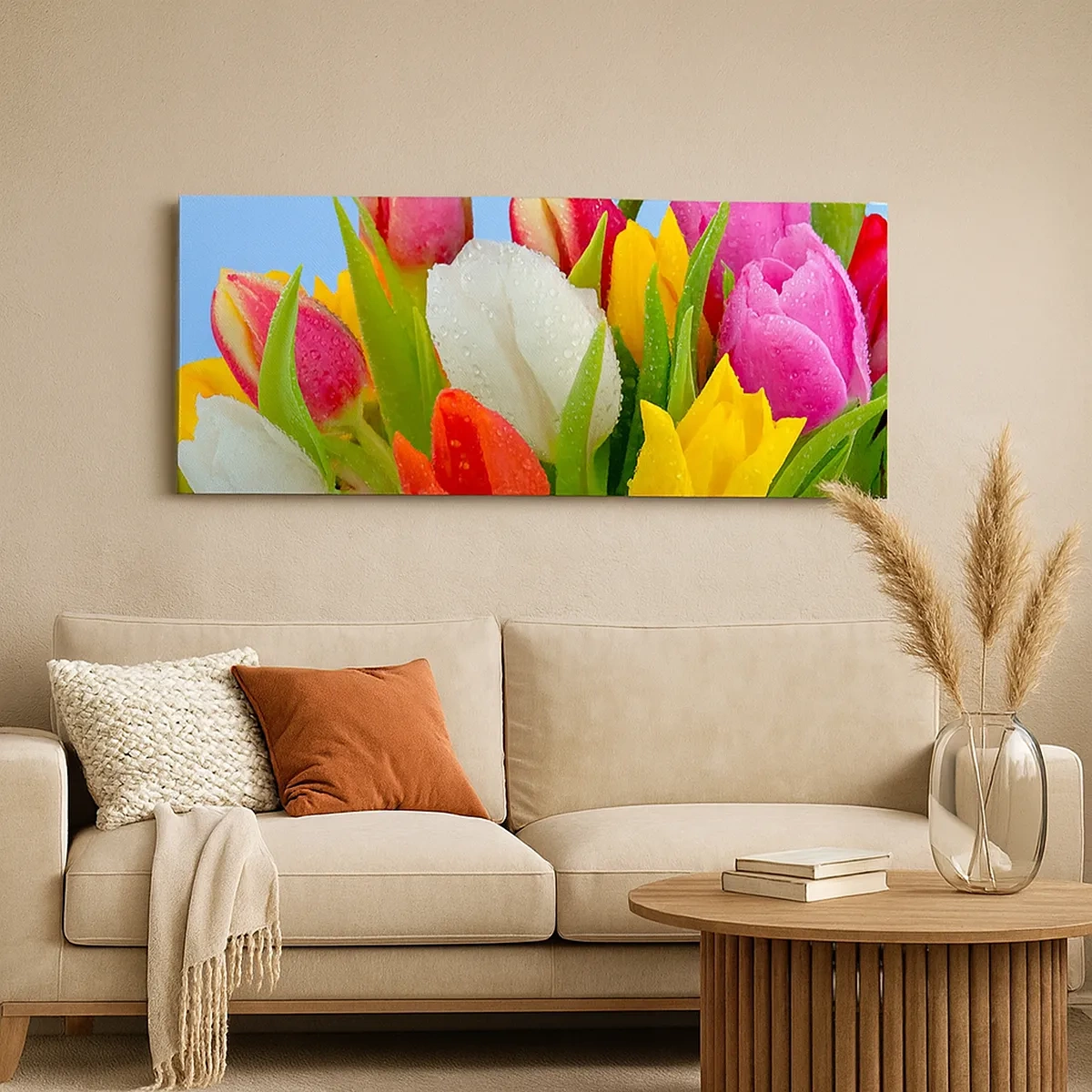 Quadro em tela - Arco-íris floral em gotas de orvalho - 30x30 cm