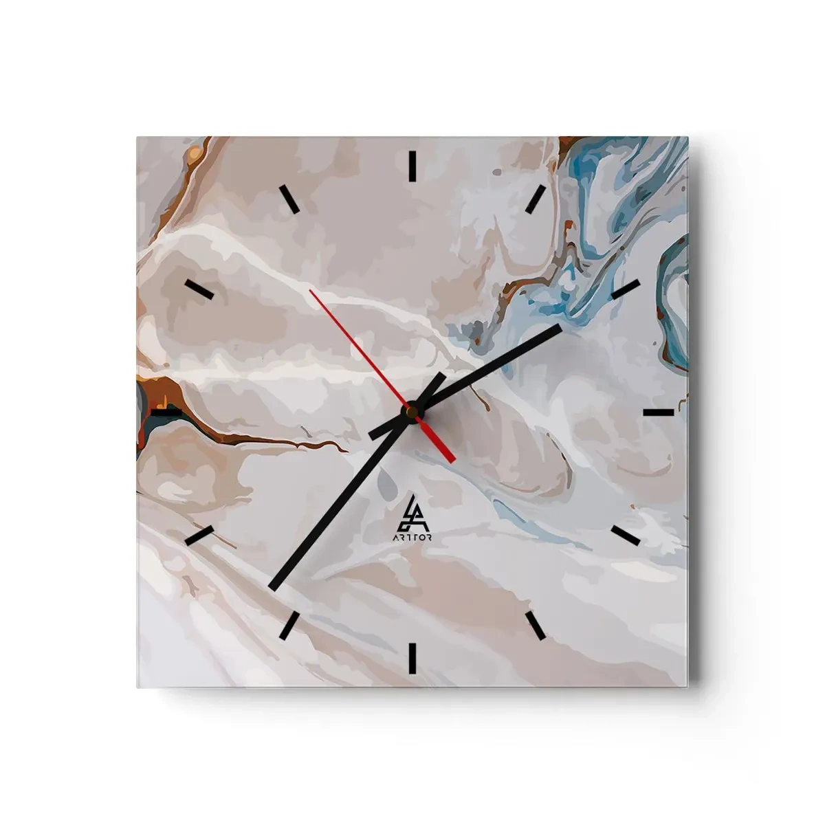 Relógio de parede - Relógio em vidro - Meandros azuis sob branco - 40x40 cm