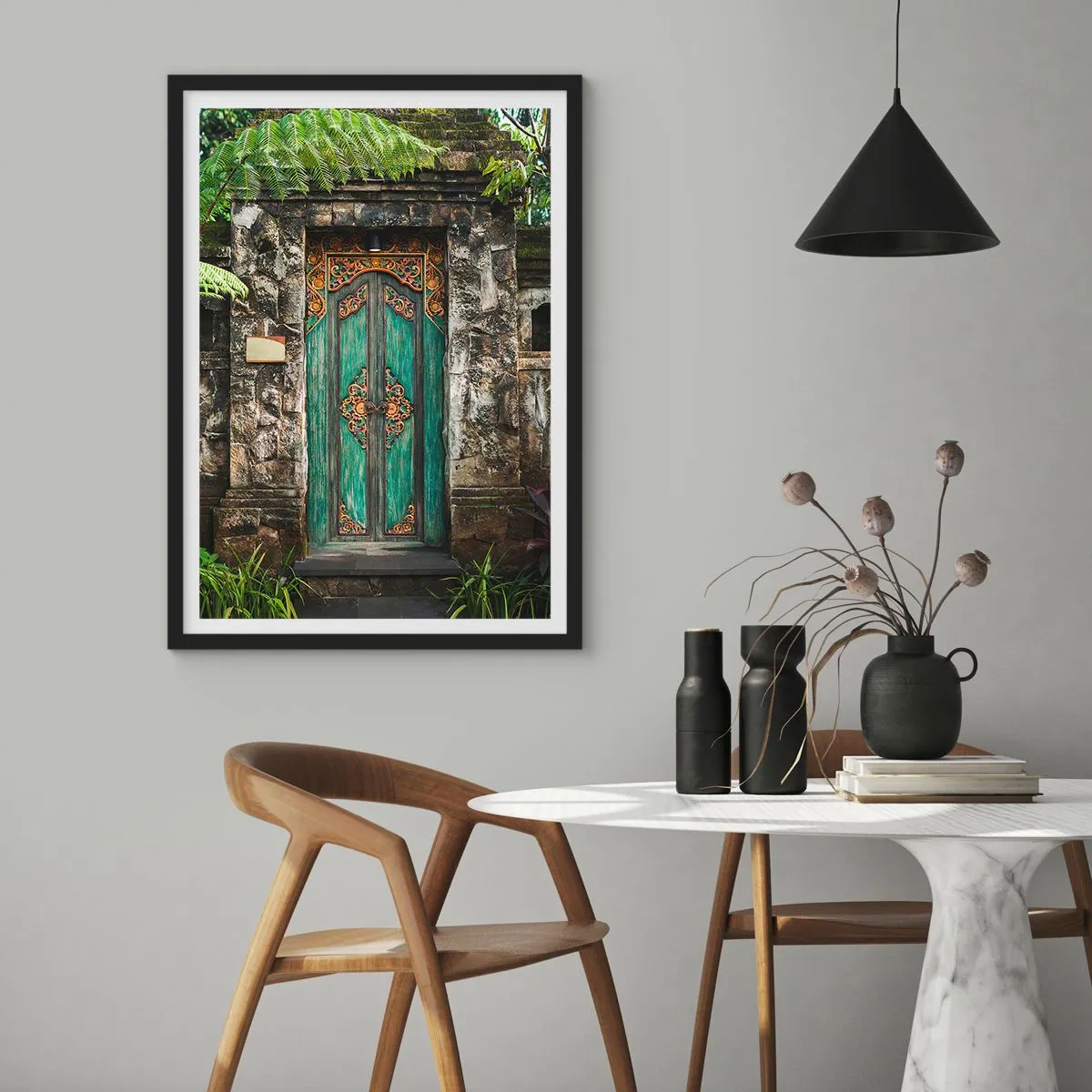 Pôster com moldura preta - Portas para um mundo exótico - 61x91 cm