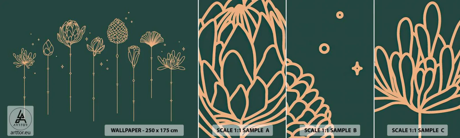 Amostra de Papel de Parede Standard Eco - A família RAMOS - Flores, Art Deco, Minimalista - 100x30 cm