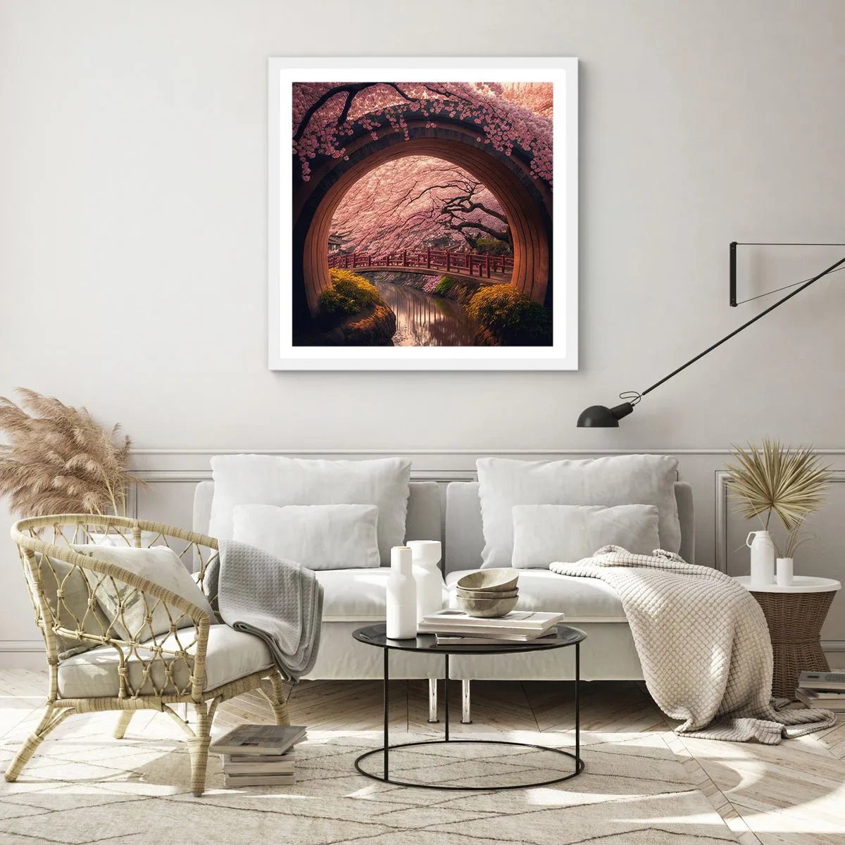 Pôster em moldura branca - Primavera japonesa - 30x30 cm