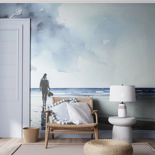 Papel de Parede Premium Sand - Conversa com o mar - Sozinho, Homem, Costa - 200x140 cm