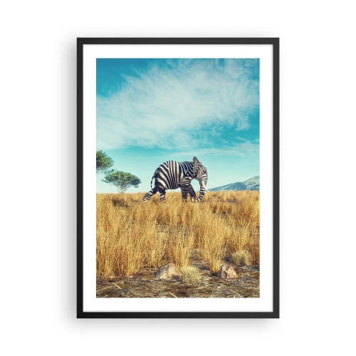Pôster com moldura preta - Uma zebra com corpo de elefante tendo como pano de fundo a savana africana - 50x70cm - Cinza não está mais na moda - Decoração de parede moderna para a sala de estar e quarto ARTTOR