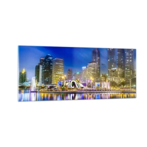 Quadro em vidro - Noite arco-íris da metrópole - 100x40 cm