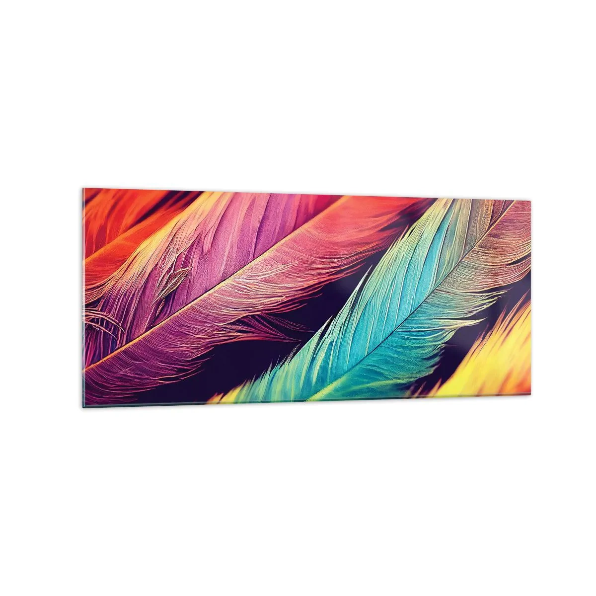 Quadro em vidro - Arco-íris emplumado - 120x50 cm