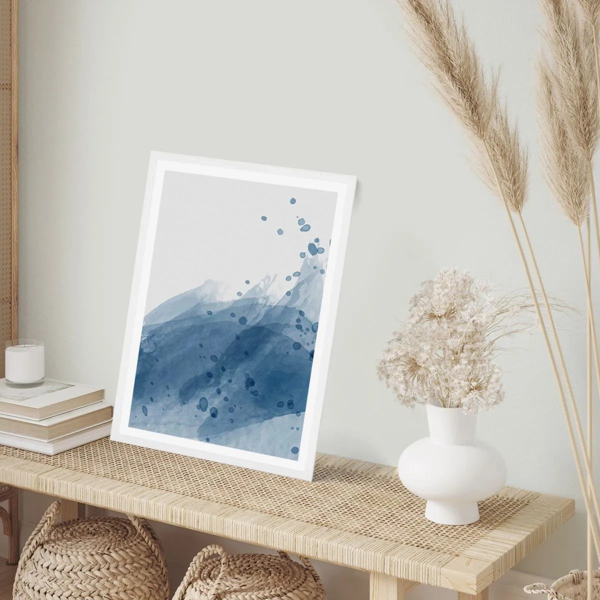 Pôster em moldura branca - Tule azul - 70x100 cm