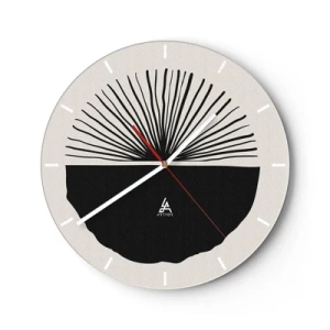 Relógio de parede - Relógio em vidro - Um motivo de leque preto sobre um fundo claro em um estilo minimalista - 30x30cm - Uma gama de possibilidades - Decoração de parede moderna para a sala de estar, cozinha e quarto ARTTOR
