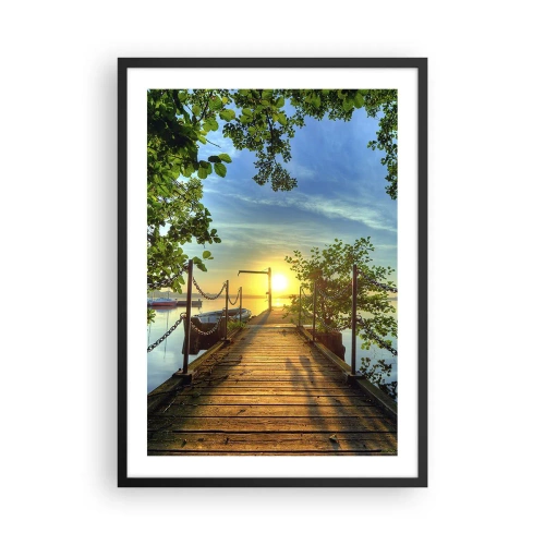 Pôster com moldura preta - Cais de madeira sobre o lago ao pôr do sol - 50x70cm - Oeste sobre a água - Decoração de parede moderna para a sala de estar e quarto ARTTOR