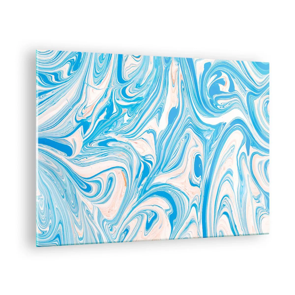 Quadro em vidro - Padrão abstrato em tons de turquesa e bege - 70x50cm - Derramado em turquesa - Decoração de parede moderna para a sala de estar e quarto ARTTOR