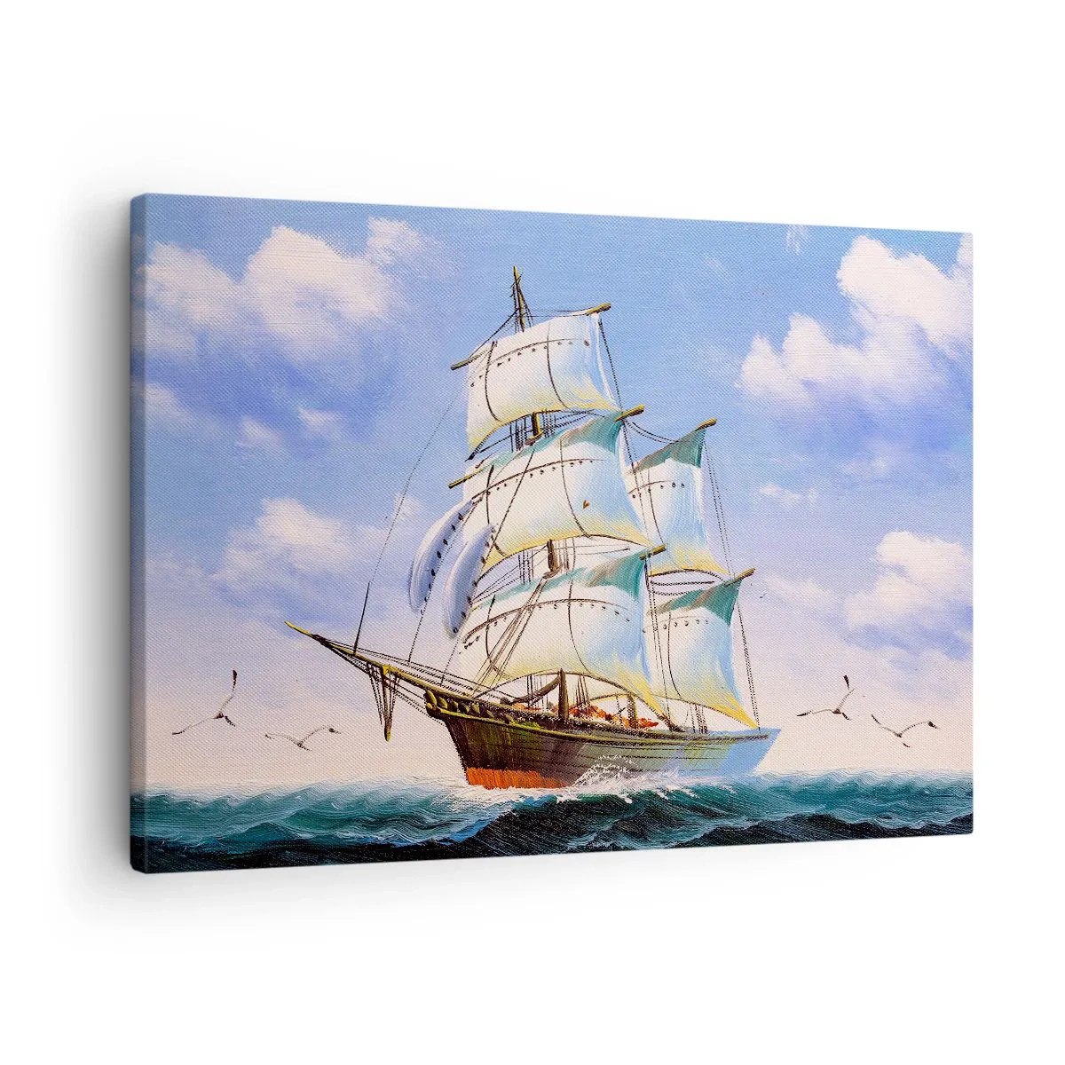 Quadro em tela - Um veleiro em mar aberto sob um céu azul - 70x50cm - Orgulhosamente com o vento - Decoração de parede moderna para a sala de estar e quarto ARTTOR