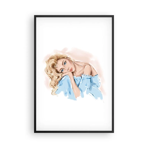 Pôster com moldura preta - Sonhadora em azul - 61x91 cm