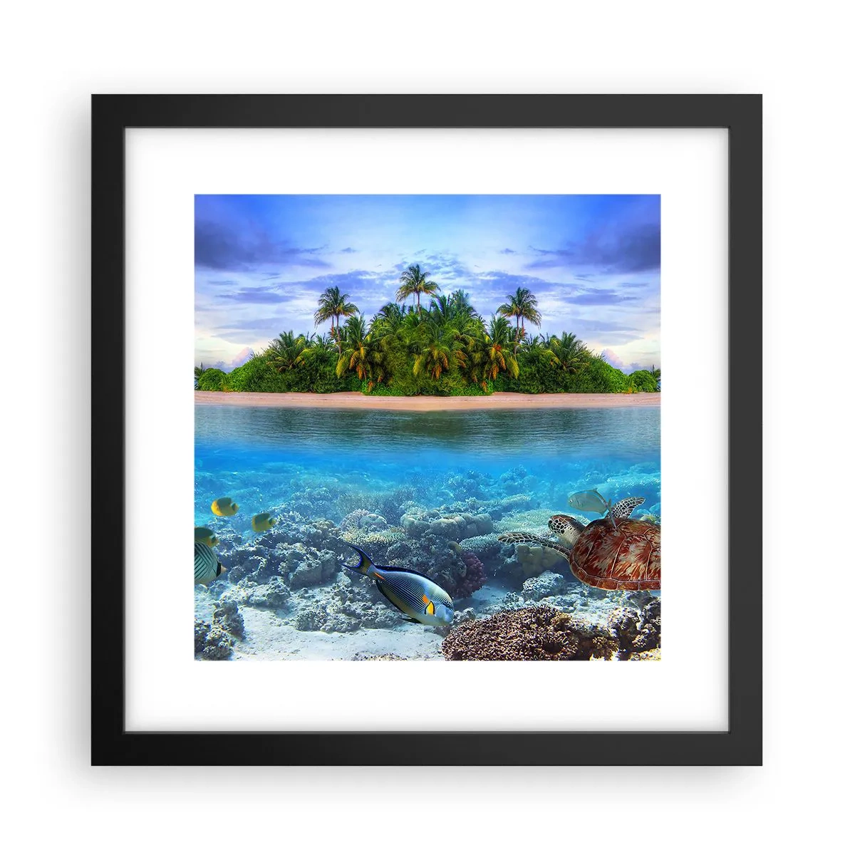 Pôster com moldura preta - A Ilha Celestial lhe convida - 30x30 cm