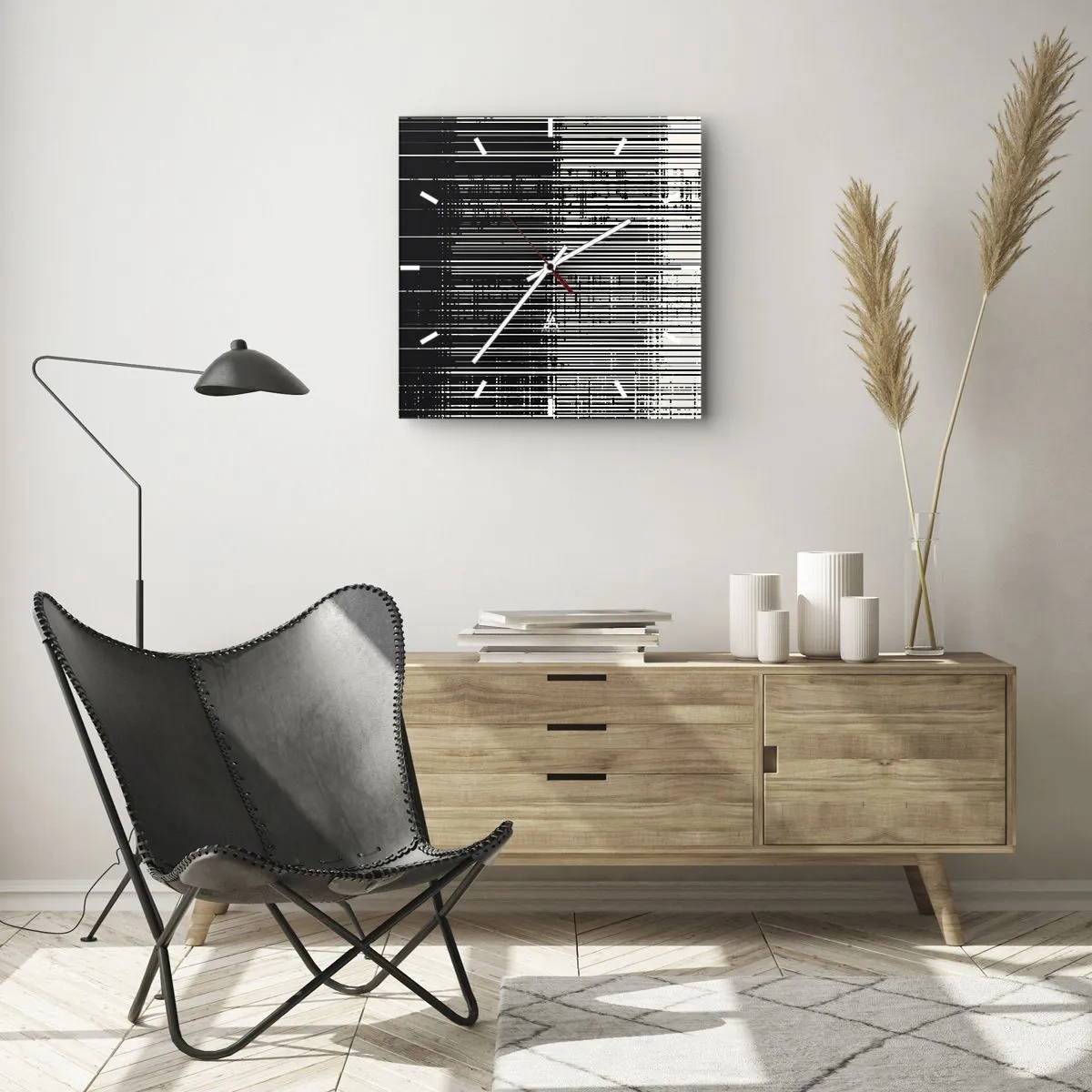 Relógio de parede - Relógio em vidro - Ondas e vibrações - 30x30 cm