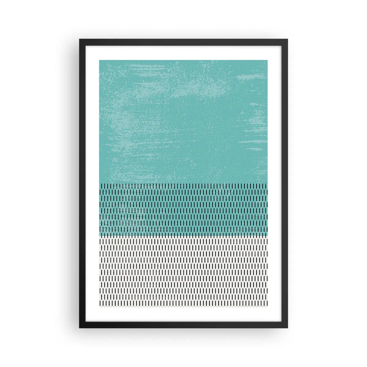 Pôster com moldura preta - Padrão geométrico com elementos turquesa e branco em estilo minimalista - 50x70cm - Composição equilibrada - Decoração de parede moderna para a sala de estar e quarto ARTTOR