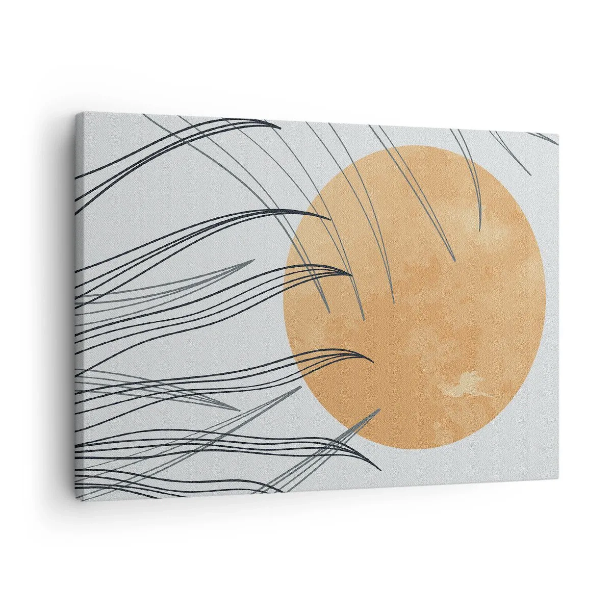 Quadro em tela - Folhas abstratas de grama contra o pano de fundo de um grande sol laranja - 70x50cm - Sempre em direção ao sol - Decoração de parede moderna para a sala de estar e quarto ARTTOR