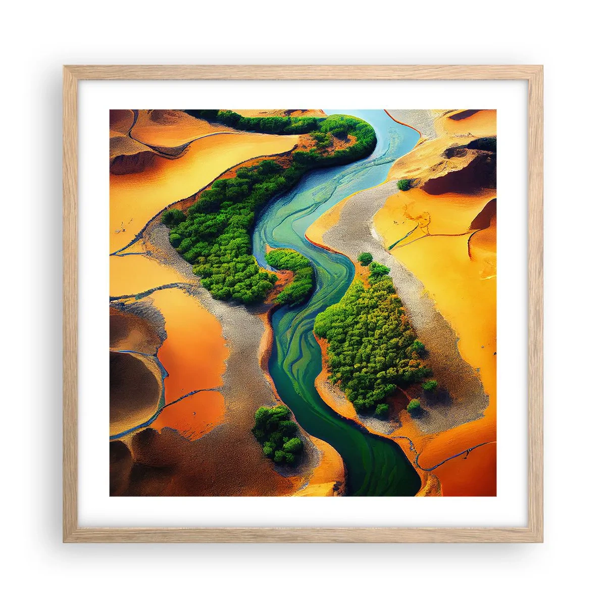 Pôster com moldura de carvalho claro - Rio que dá vida - 50x50 cm