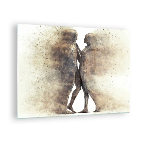Quadro em vidro - Silhuetas abstratas de duas figuras em um estilo empoeirado - 70x50cm - Do pó vieram para amar - Decoração de parede moderna para a sala de estar e quarto ARTTOR