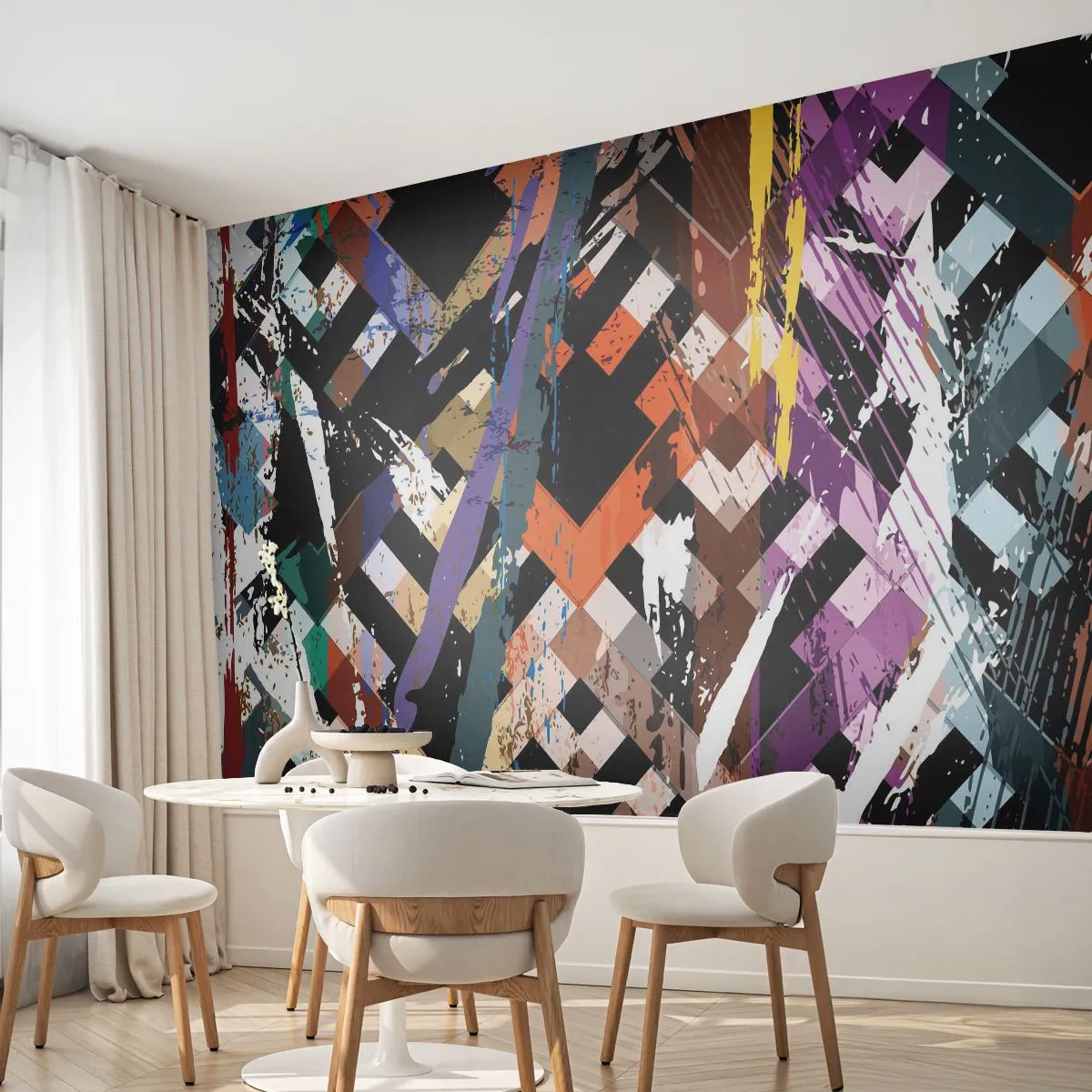 Papel de Parede Autocolante Deluxe Sticker - Ao quadrado - Abstração, Pedaço, Padrão Moderno - 400x280 cm