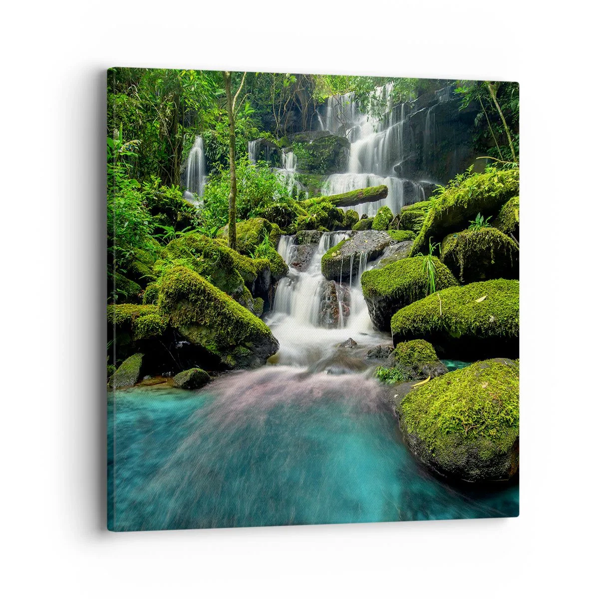 Quadro em tela - Turquesa, safiras e prata líquida - 40x40 cm