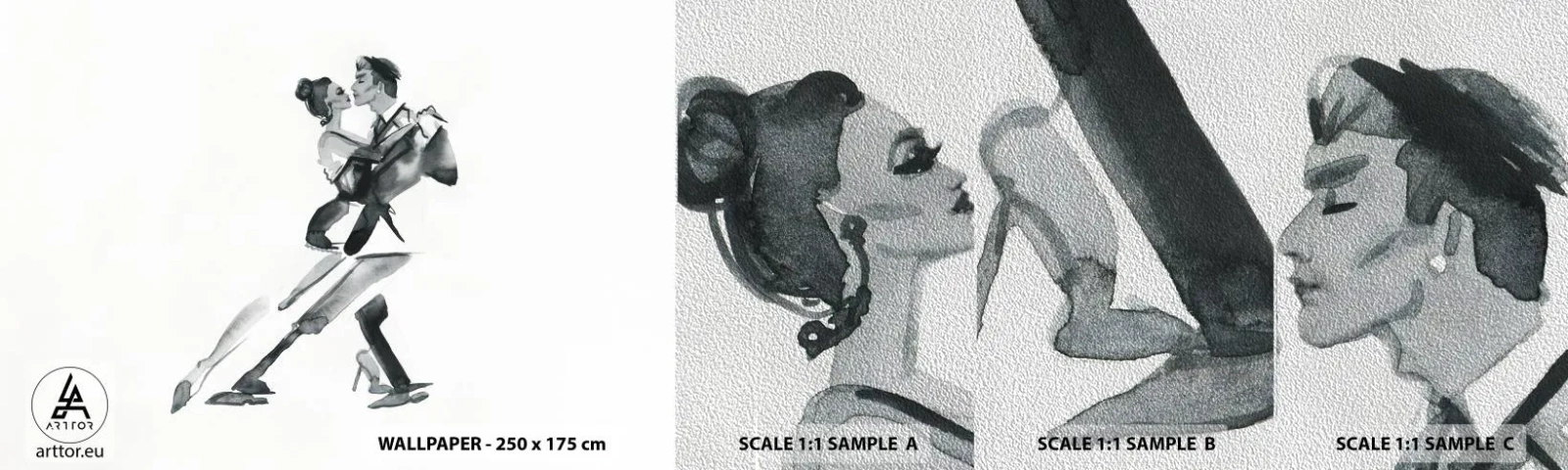 Amostra de papel de parede Premium Sand - Num só ritmo - Tango, Dança, Dançarino - 100x30 cm