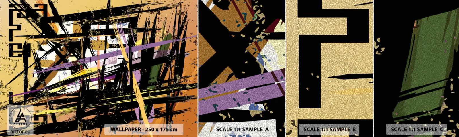 Amostra de papel de parede Premium Sand - Corte afiado - Abstração, Pedaço, Padrão Moderno - 100x30 cm