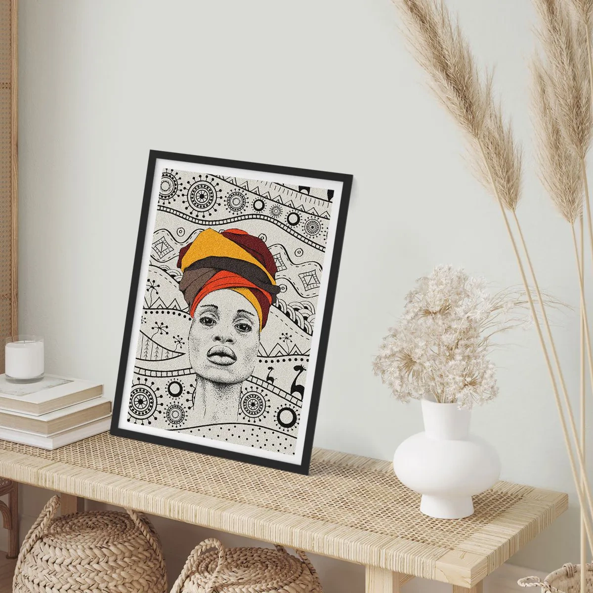 Pôster com moldura preta - patriarca africano - 50x70cm - Retrato africano - Decoração de parede moderna para a sala de estar e quarto ARTTOR