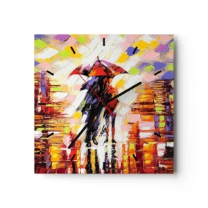 Relógio de parede - Relógio em vidro - Juntos durante a noite e a chuva - 40x40 cm