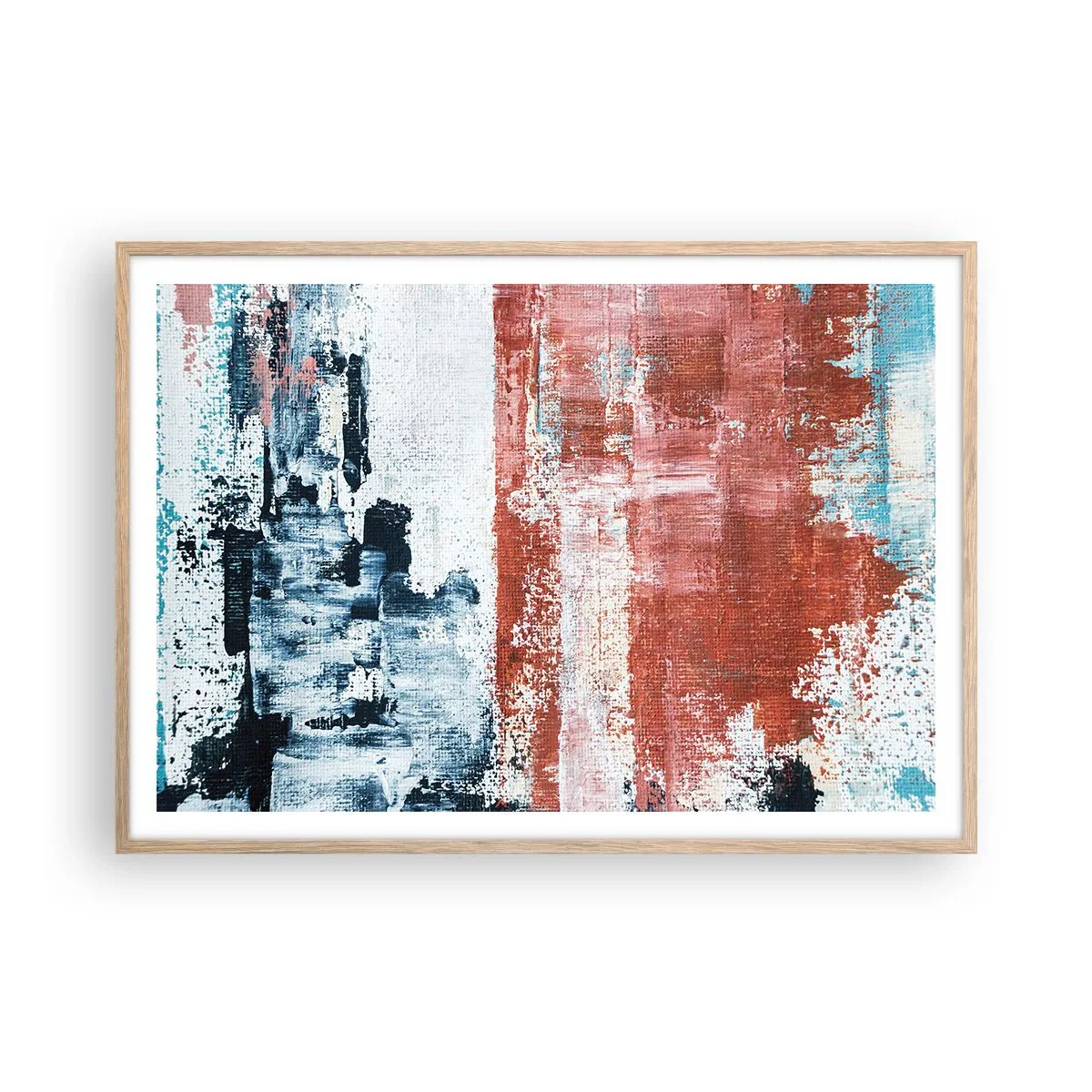 Pôster com moldura de carvalho claro - Meio a meio abstrato - 100x70 cm