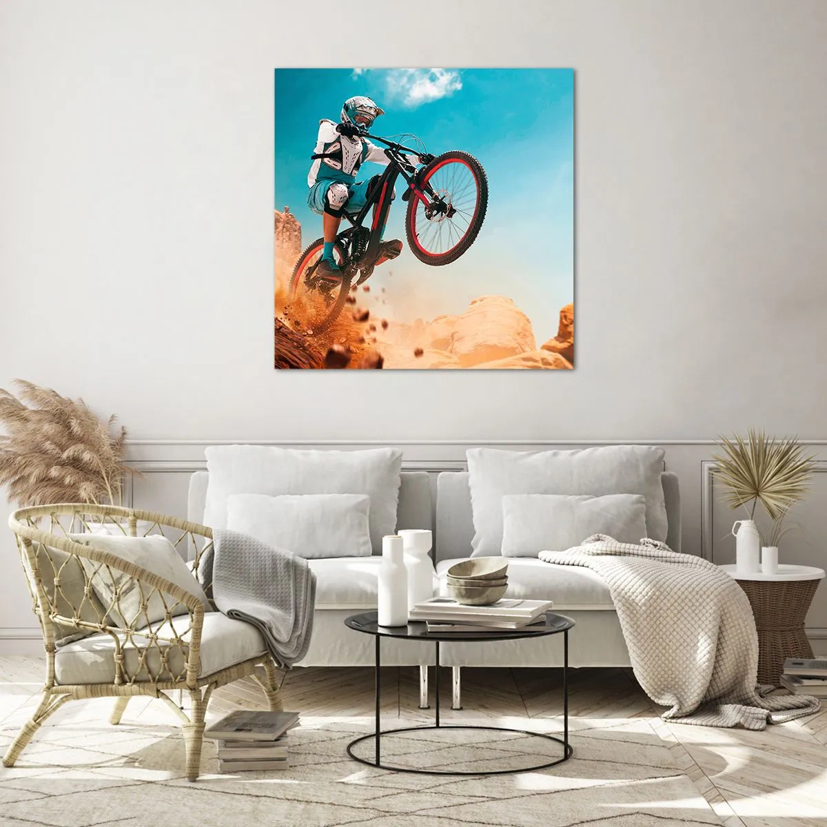 Quadro em vidro - Loucura demoníaca da bicicleta - 30x30 cm