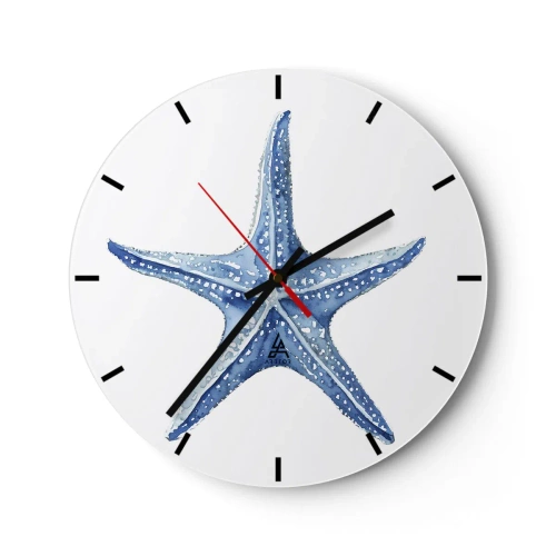Relógio de parede - Relógio em vidro - Estrela do mar azul em um fundo branco em estilo aquarela - 30x30cm - Estrela do mar - Decoração de parede moderna para a sala de estar, cozinha e quarto ARTTOR
